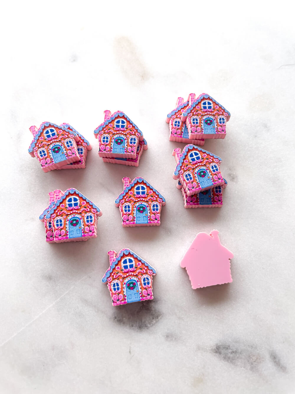 Studs - Gingerbread House on Baby Pink Acrylic