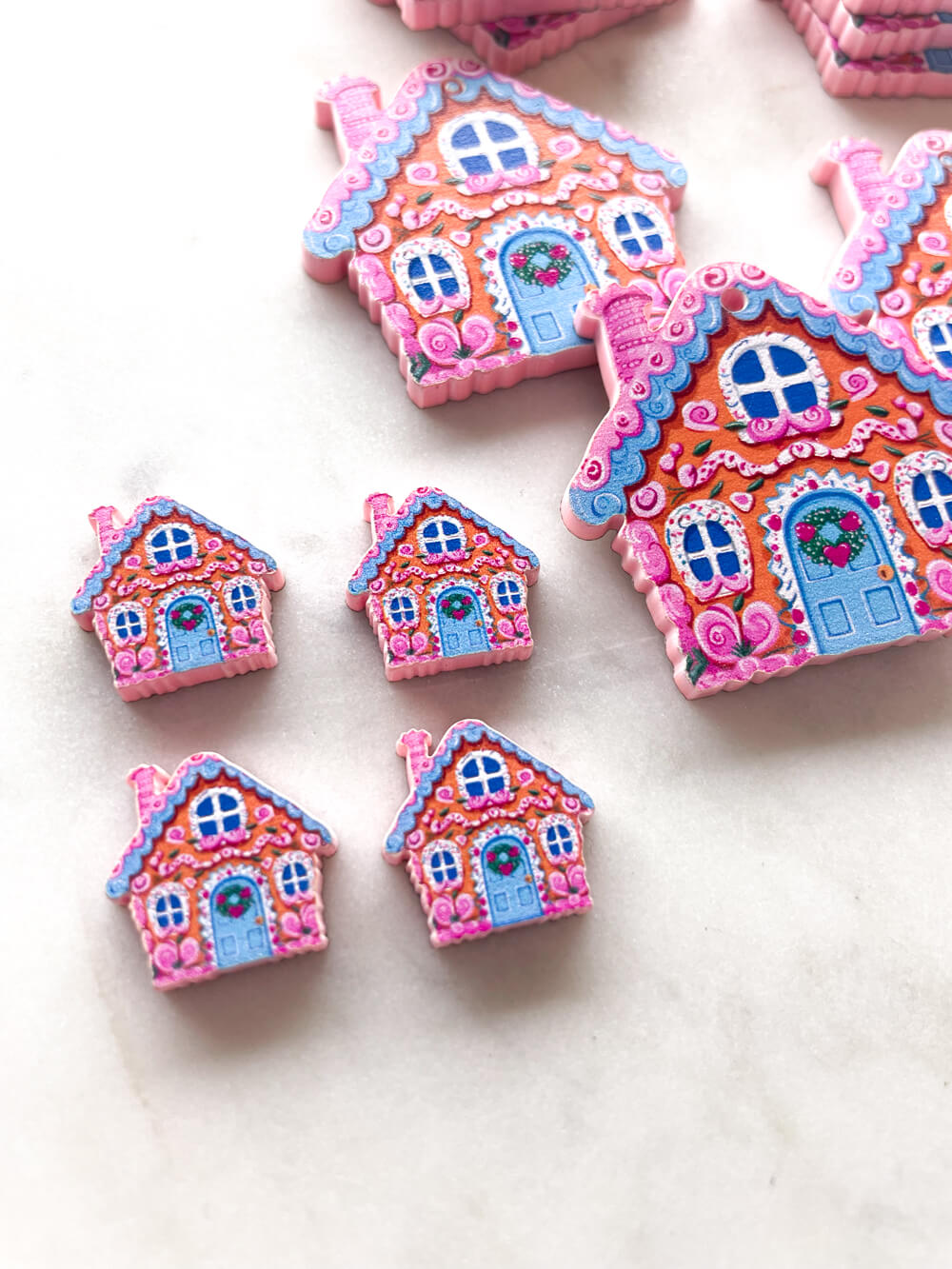 Studs - Gingerbread House on Baby Pink Acrylic