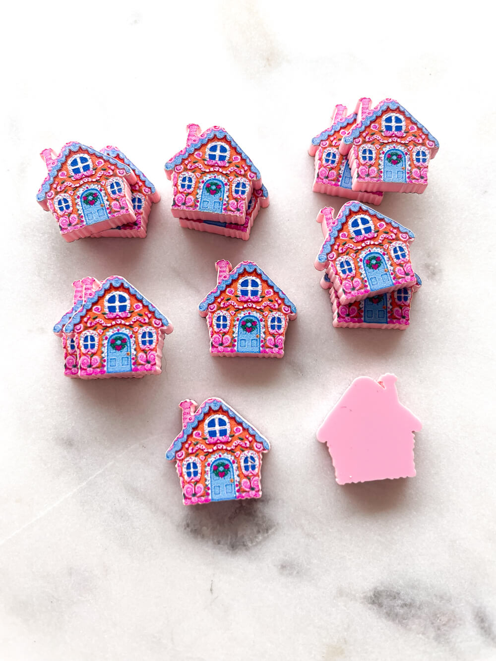 Studs - Gingerbread House on Baby Pink Acrylic