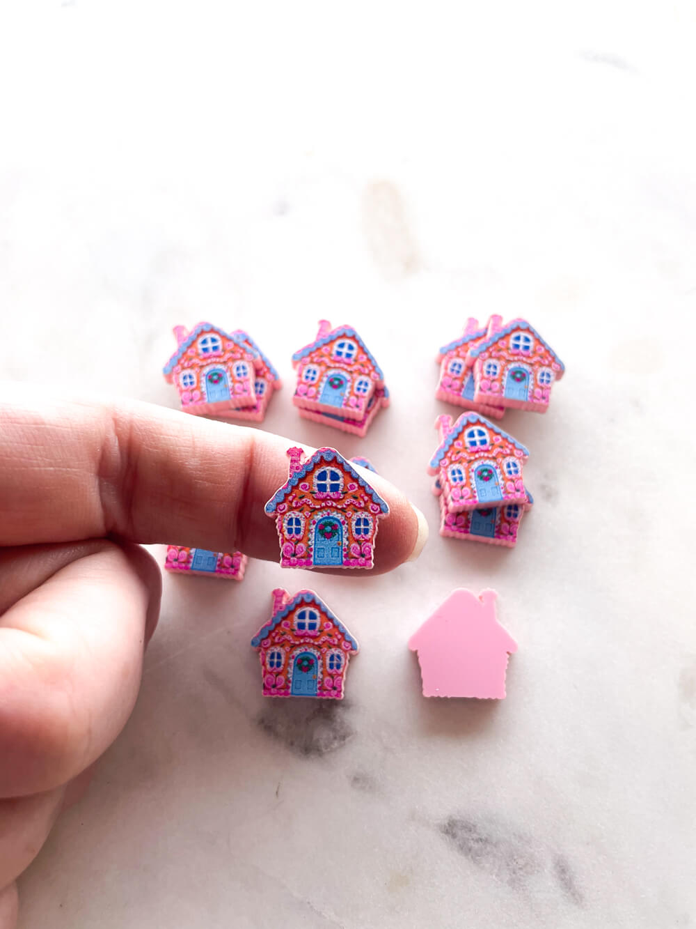 Studs - Gingerbread House on Baby Pink Acrylic