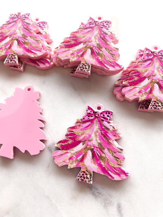 Large - Brushtroke Christmas Tree 3 on Baby Pink Acrylic