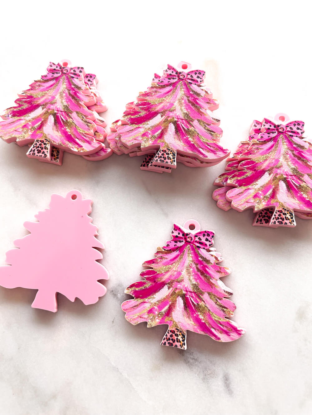 Large - Brushtroke Christmas Tree 3 on Baby Pink Acrylic