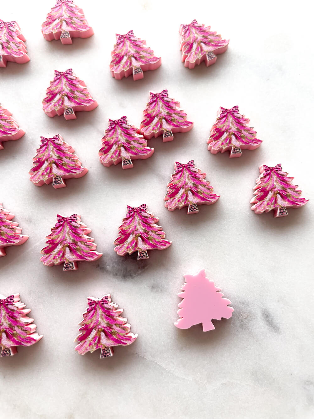 Studs - Brushstroke Christmas Tree 3 on Baby Pink Acrylic