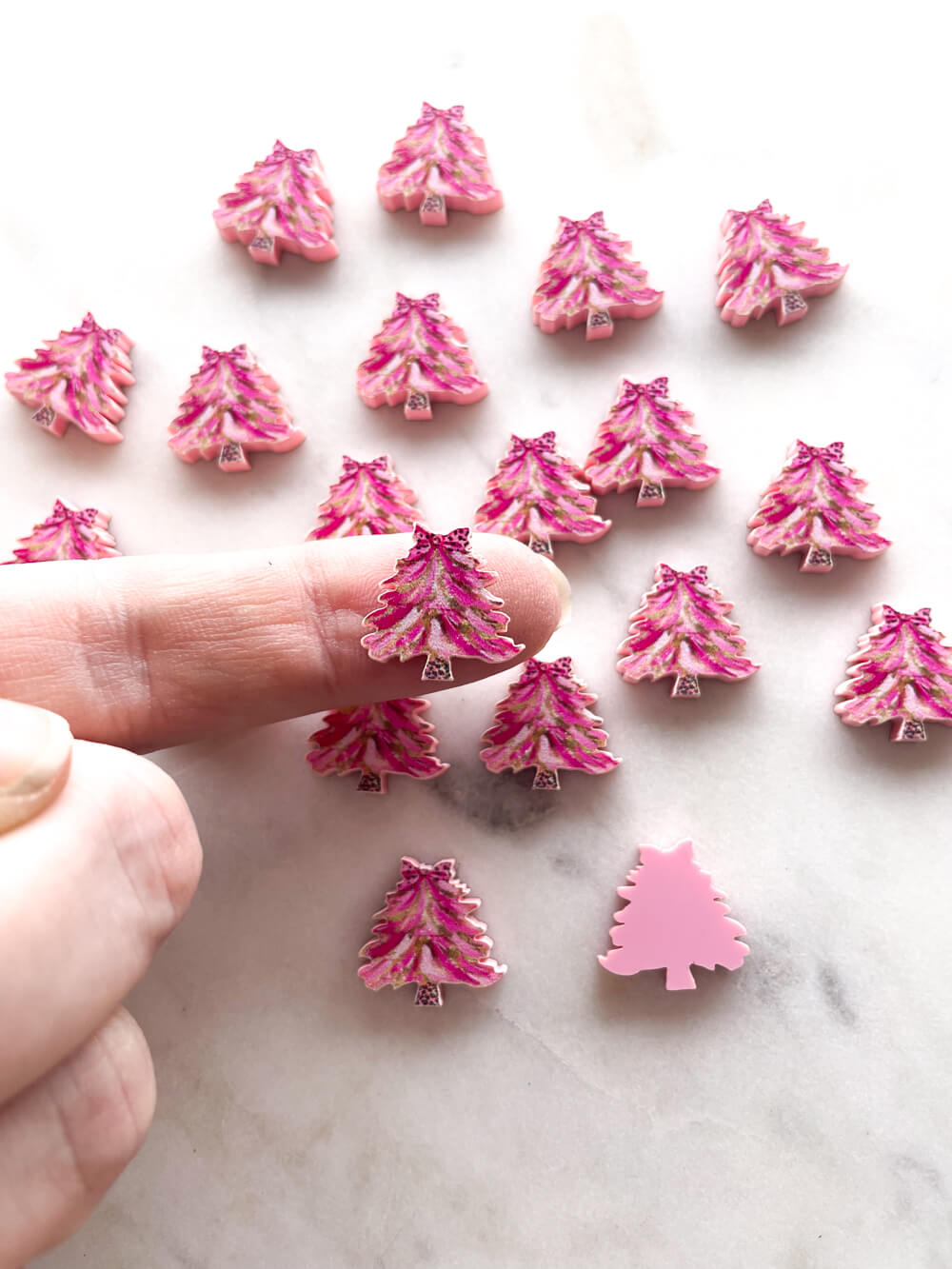 Studs - Brushstroke Christmas Tree 3 on Baby Pink Acrylic