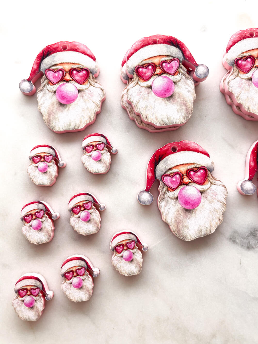 Studs - Santa blowing bubble on Baby Pink Acrylic