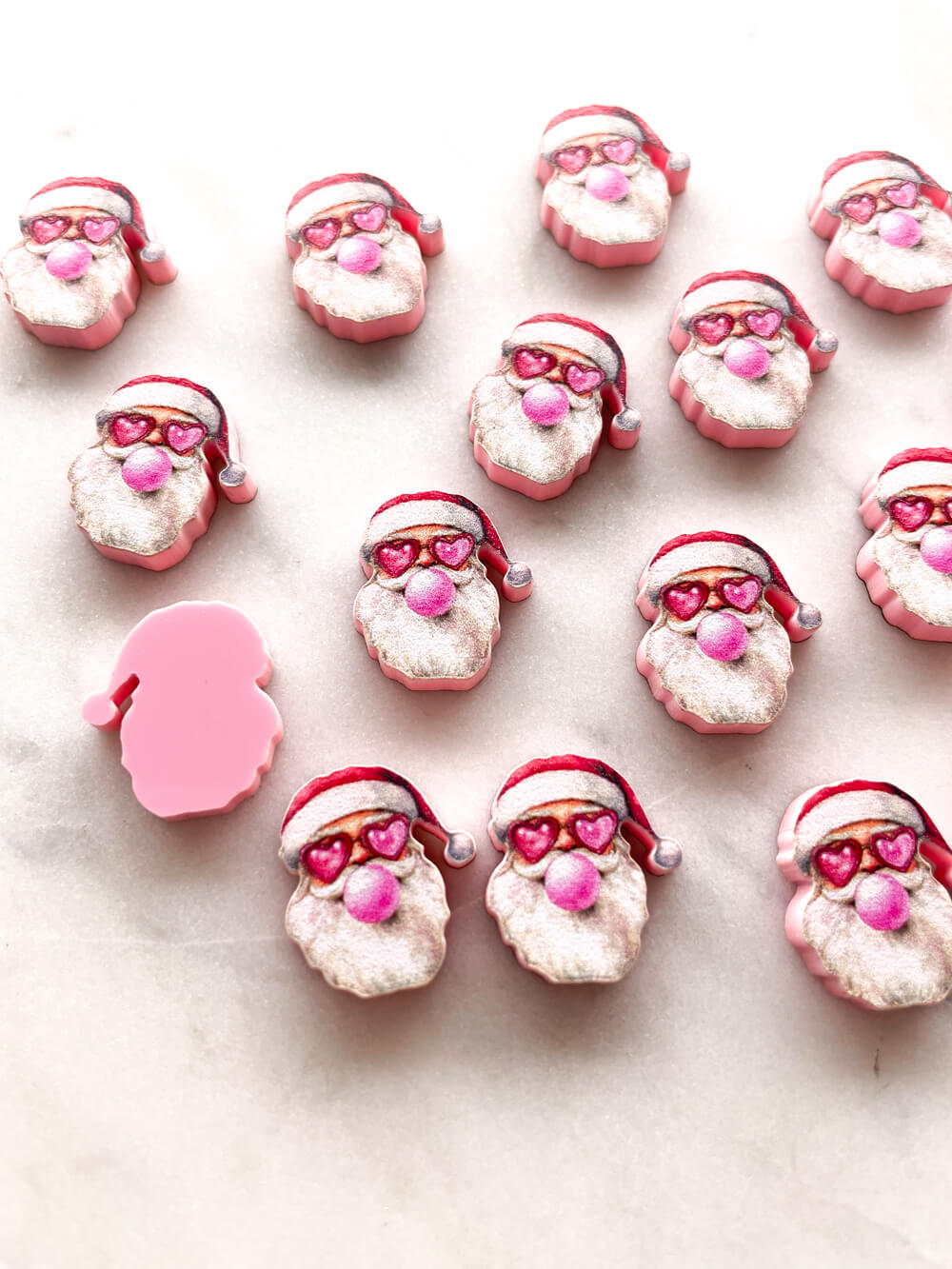 Studs - Santa blowing bubble on Baby Pink Acrylic