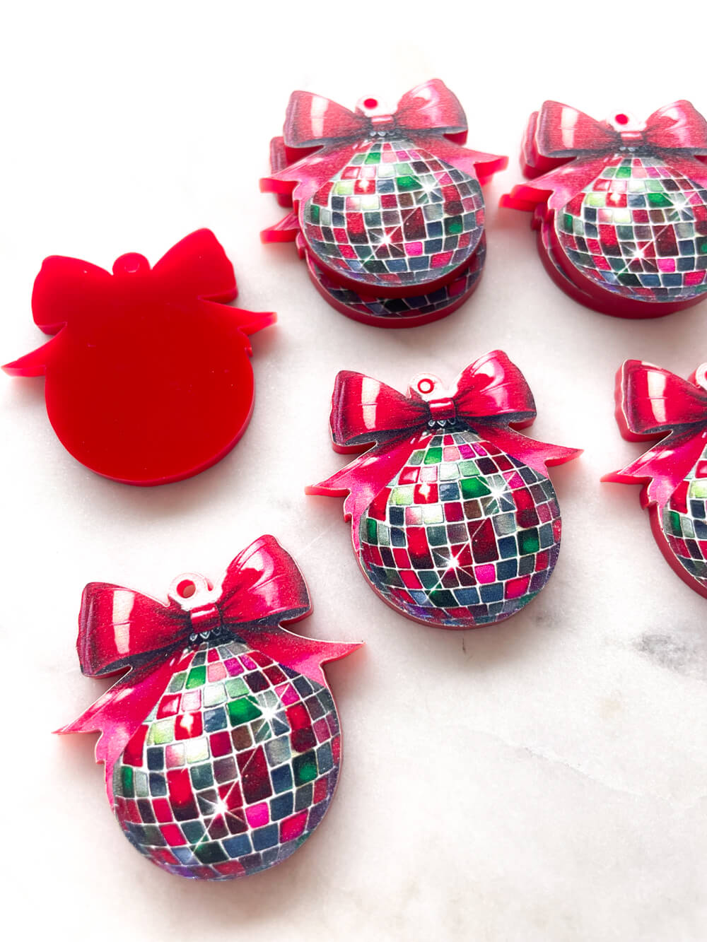 Large - Red Disco Ball Bauble on Red Acrylic