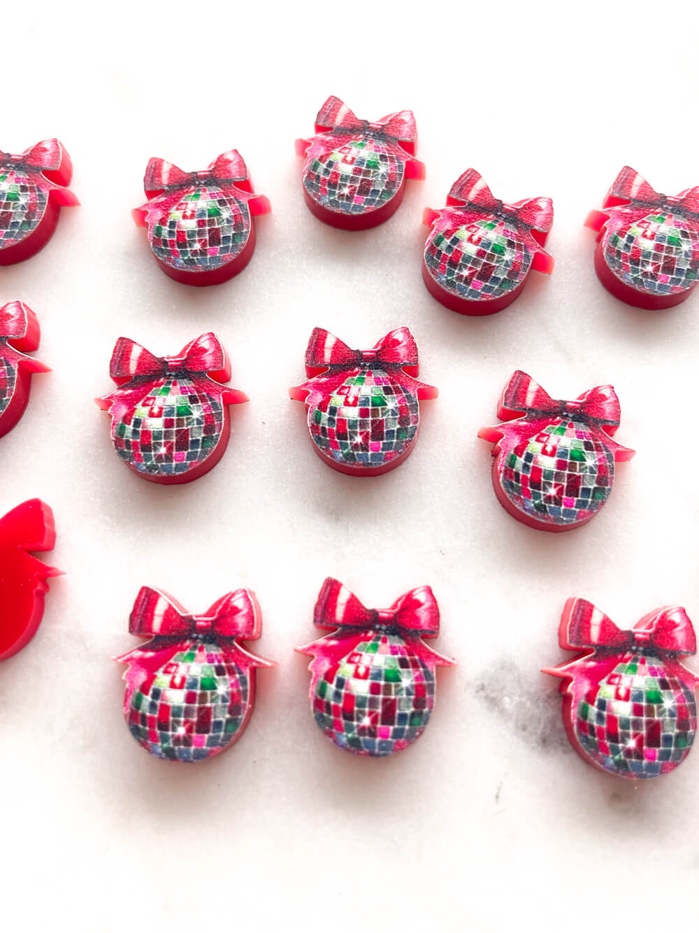 Studs - Red Disco Ball Bauble on Red Acrylic