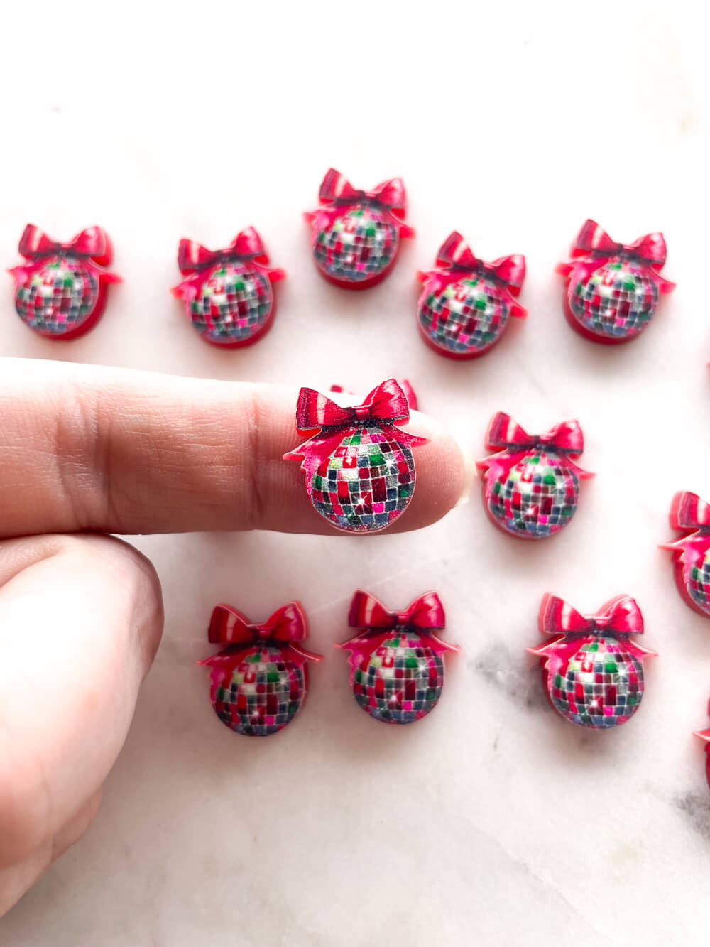 Studs - Red Disco Ball Bauble on Red Acrylic