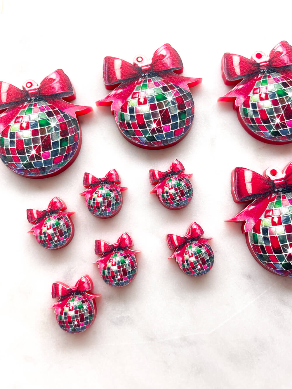 Studs - Red Disco Ball Bauble on Red Acrylic