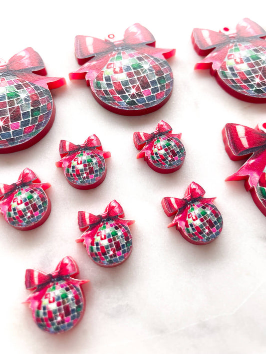 Red Disco Ball Bauble on Red Acrylic - Various Sizes