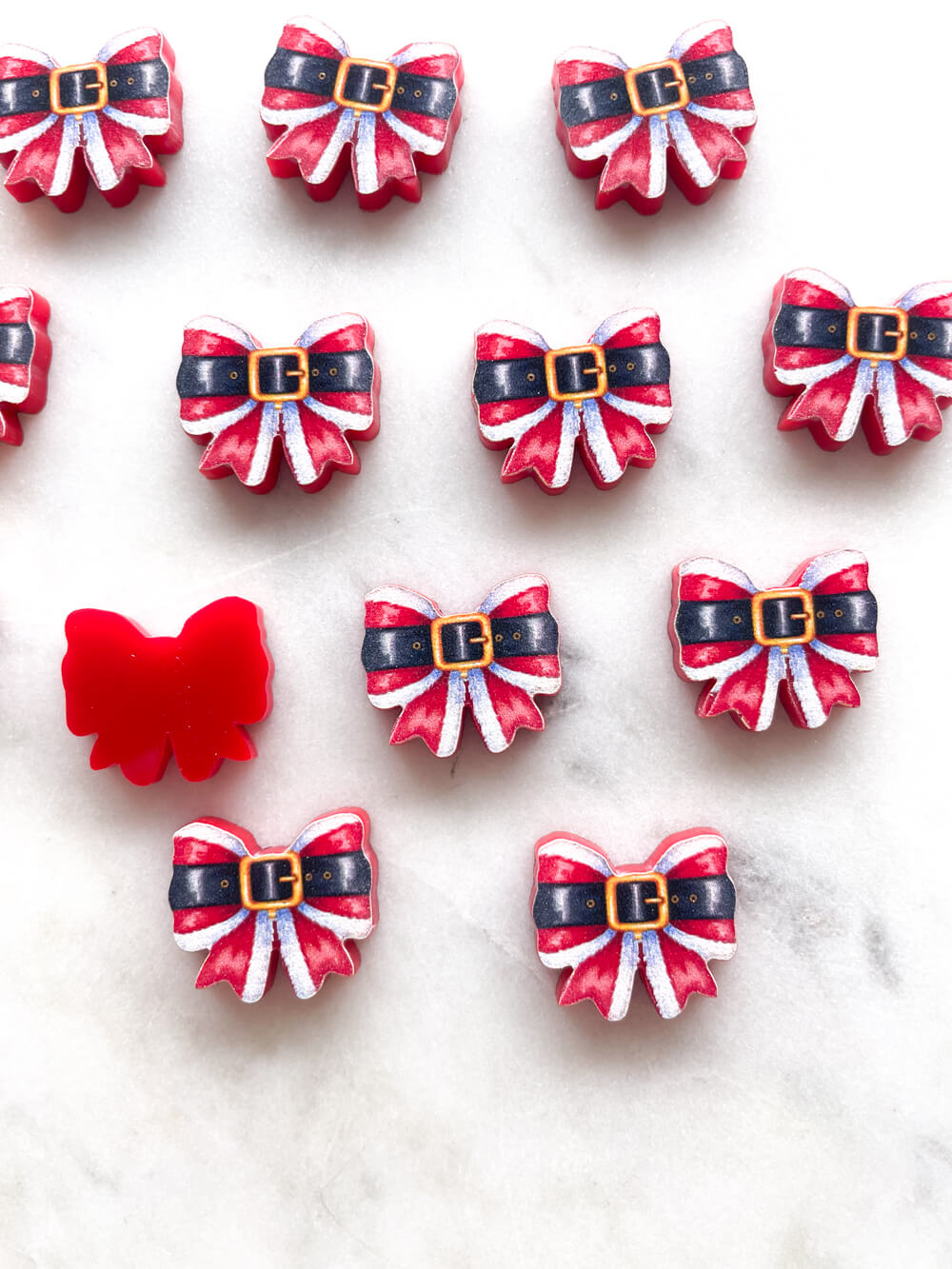 Studs - Santa Belt Bow on Red Acrylic