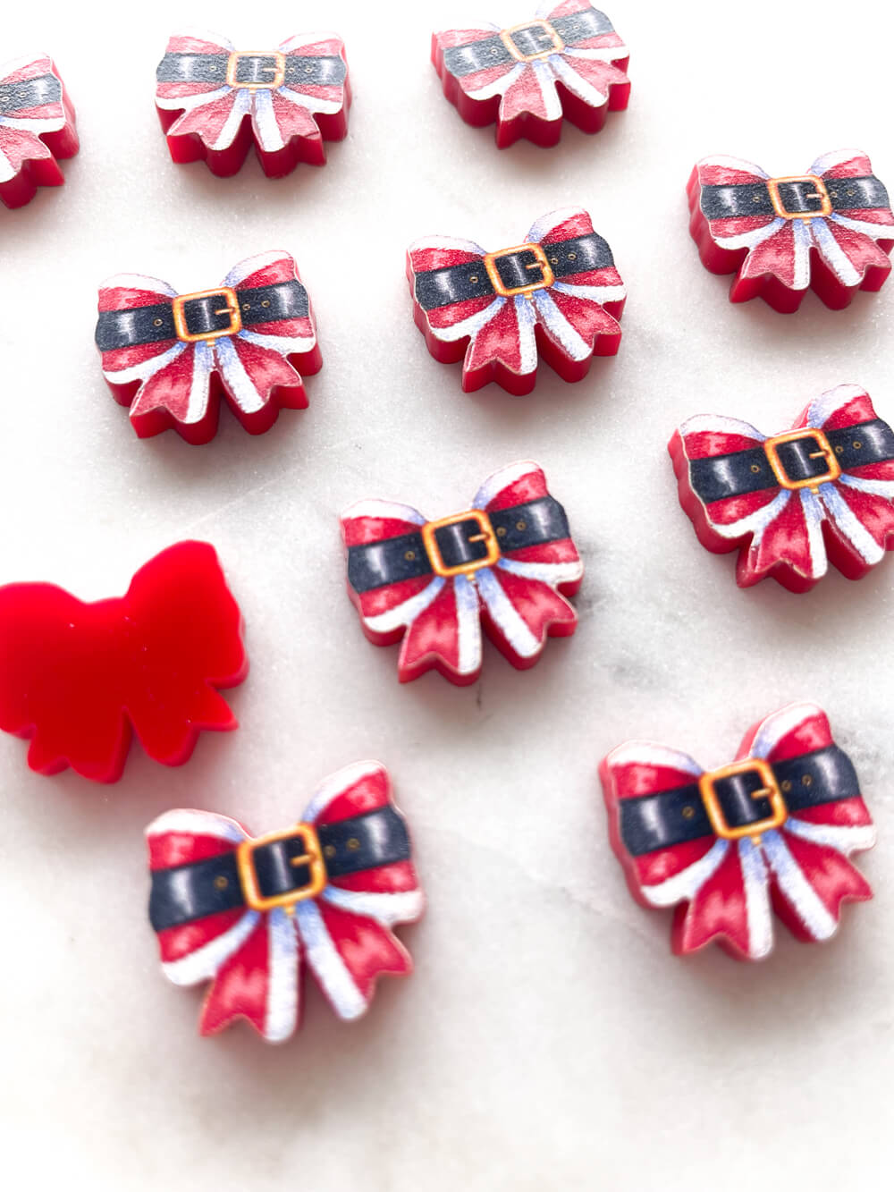 Studs - Santa Belt Bow on Red Acrylic