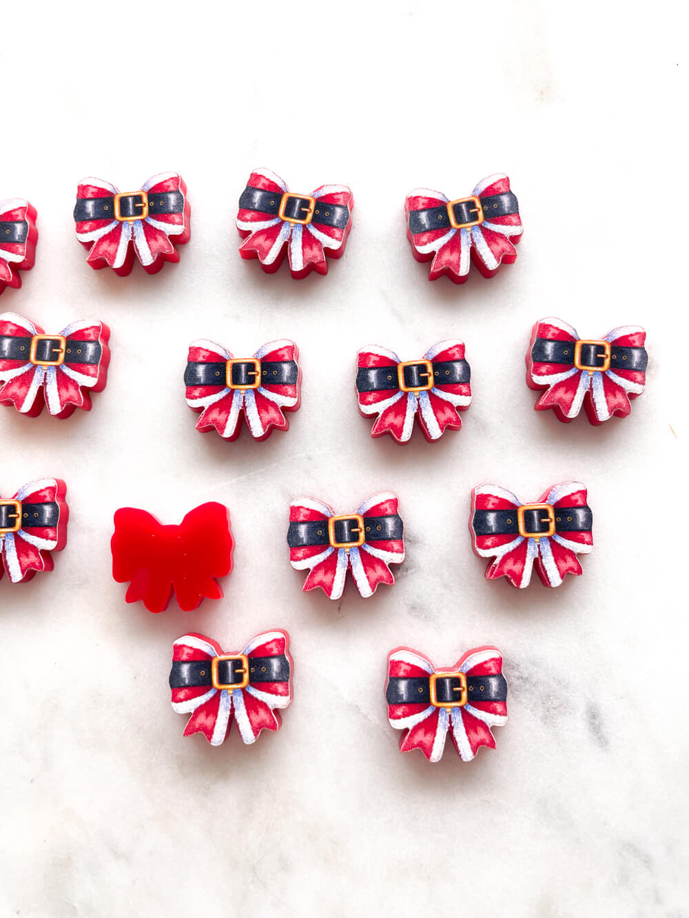 Studs - Santa Belt Bow on Red Acrylic