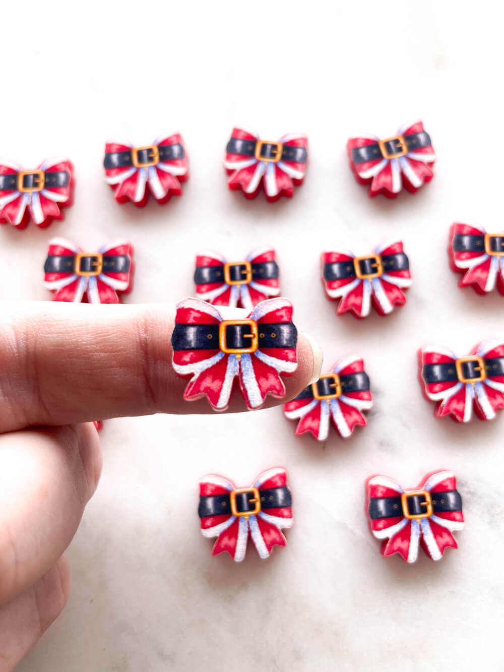 Studs - Santa Belt Bow on Red Acrylic