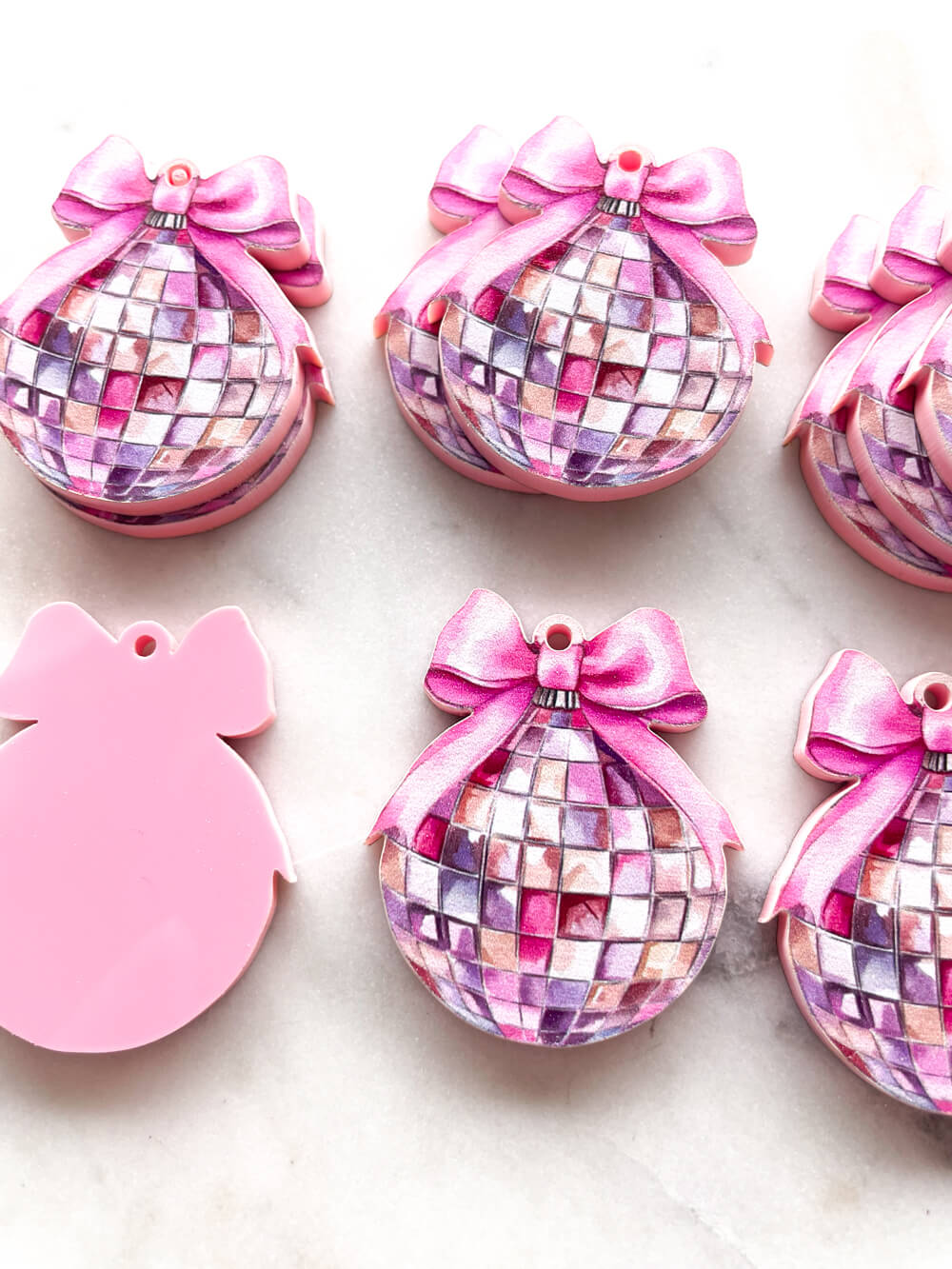 Large - Baby Pink Disco Ball Bauble on Baby Pink Acrylic