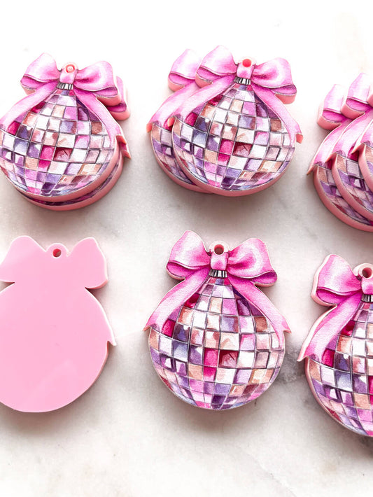 Large - Baby Pink Disco Ball Bauble on Baby Pink Acrylic