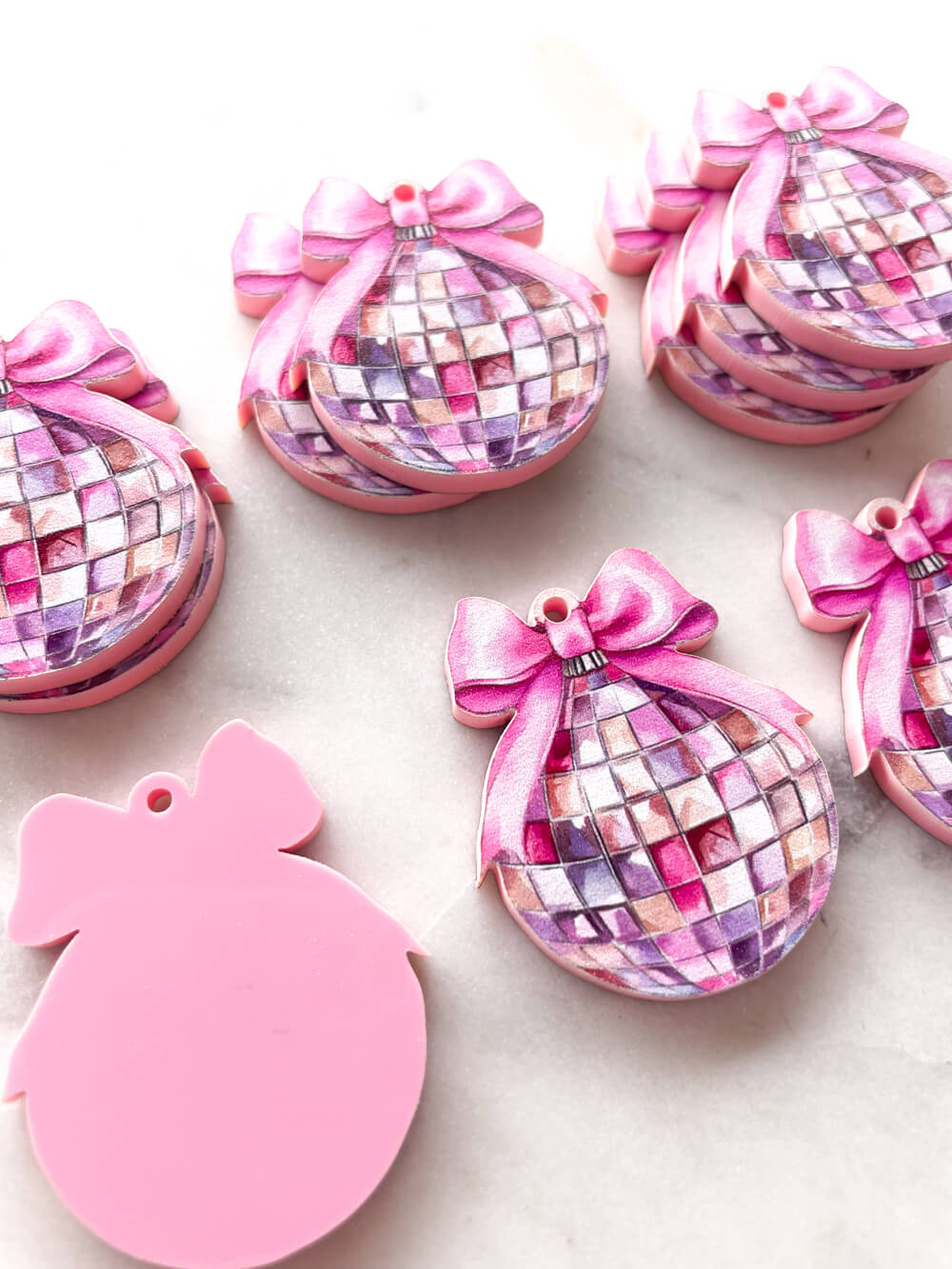 Large - Baby Pink Disco Ball Bauble on Baby Pink Acrylic