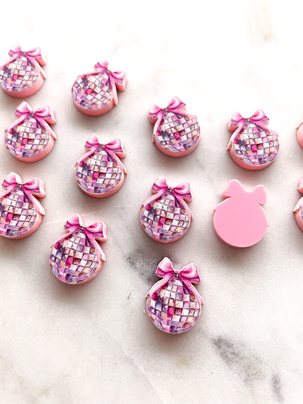 Studs - Baby Pink Disco Ball Bauble on Baby Pink Acrylic