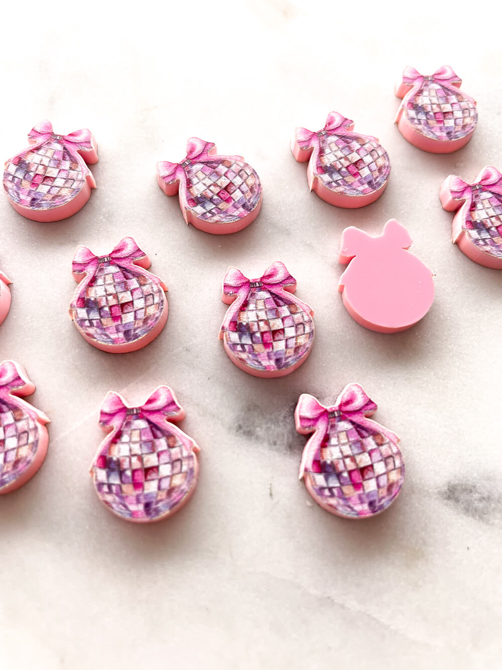 Studs - Baby Pink Disco Ball Bauble on Baby Pink Acrylic
