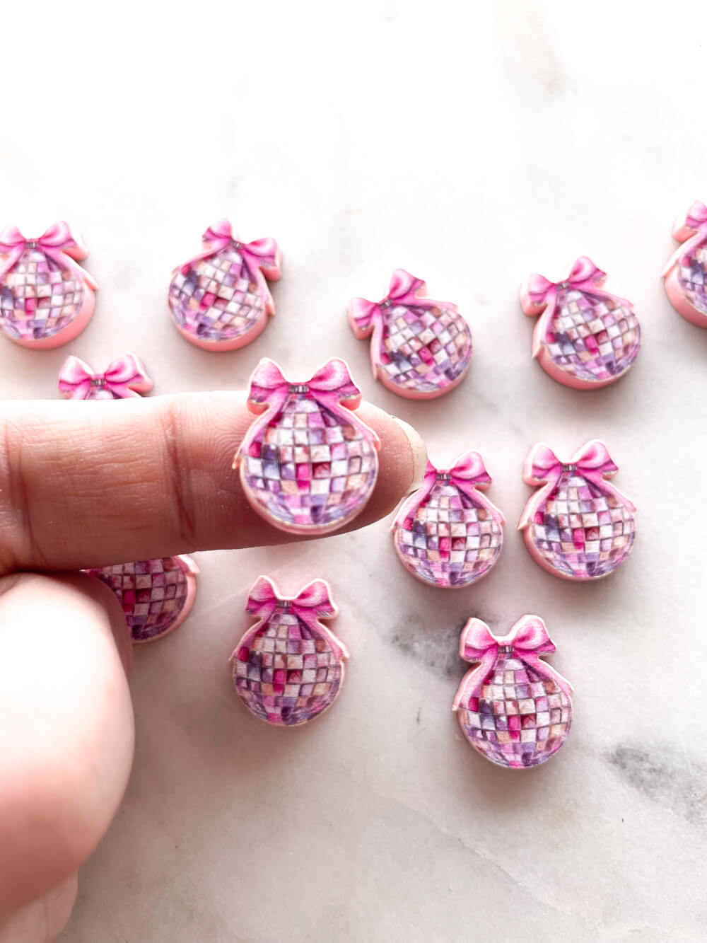 Studs - Baby Pink Disco Ball Bauble on Baby Pink Acrylic