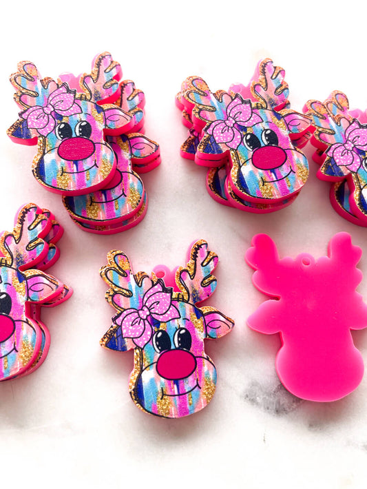 Large - Brushstroke Rudolf Reindeer on Bright Pink