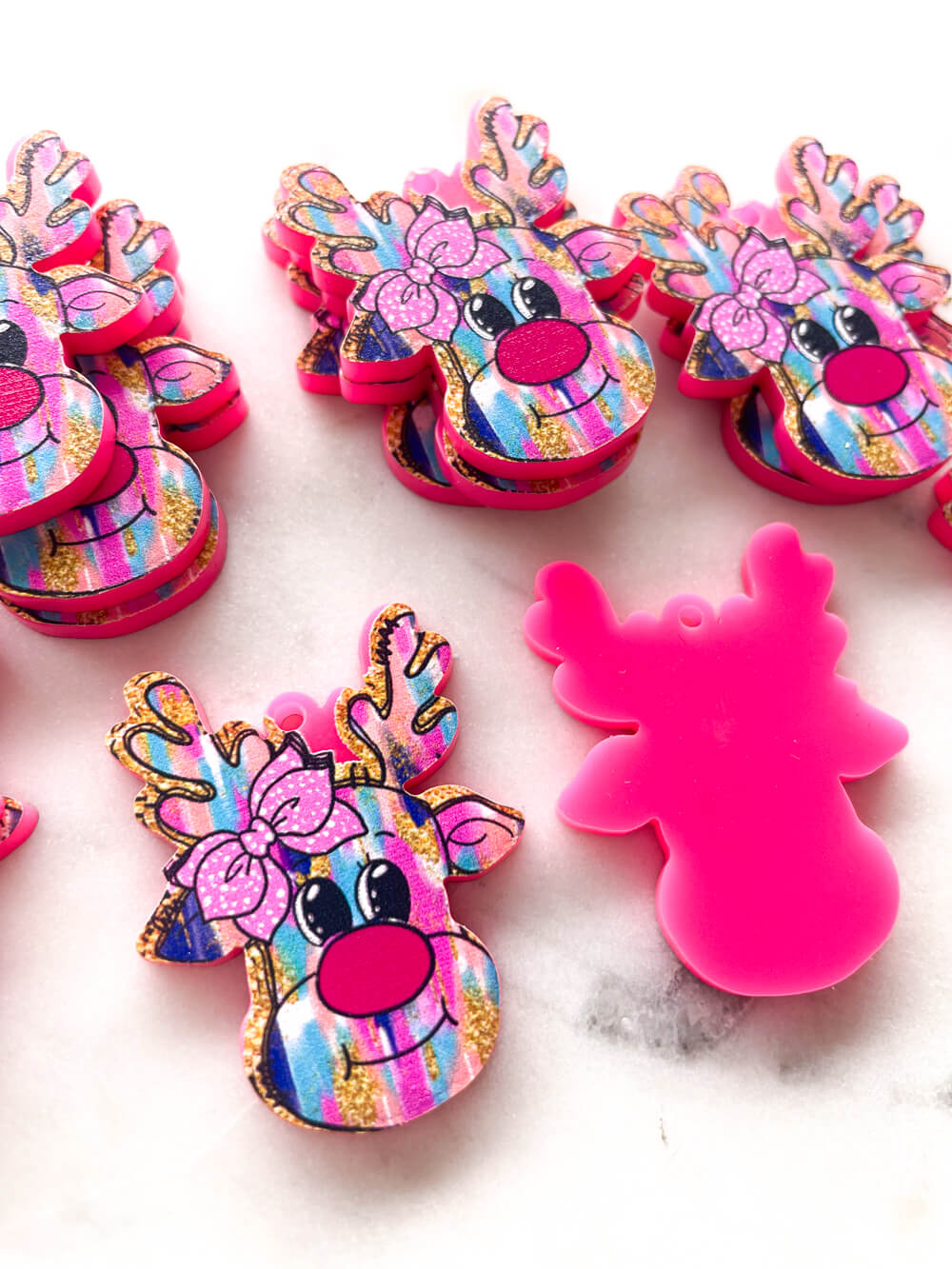 Large - Brushstroke Rudolf Reindeer on Bright Pink