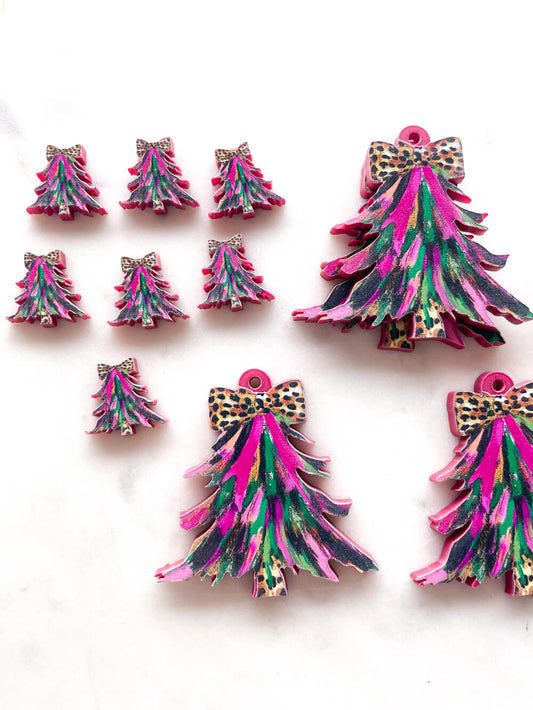 Brushtroke Christmas Tree 5 on on Raspberry Acrylic - Various Sizes