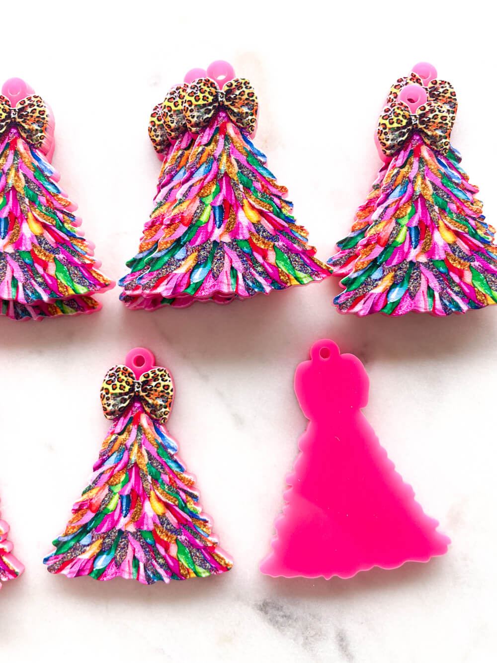 Large - Glitter Christmas Tree on Bright Pink Acrylic