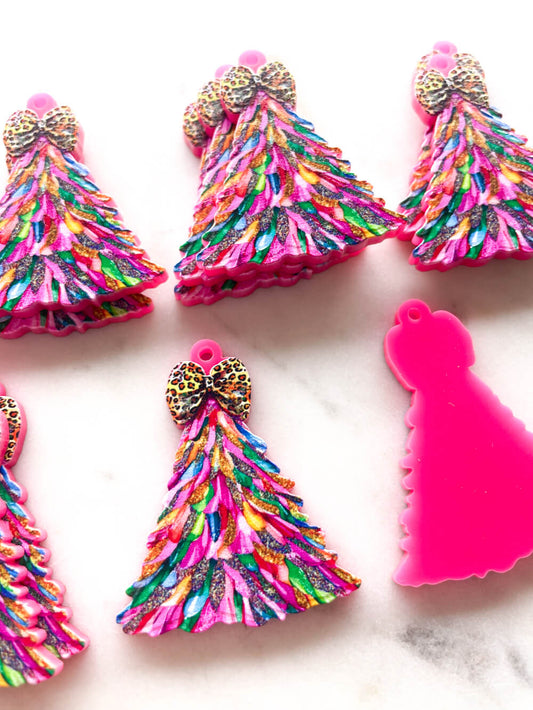 Glitter Christmas Tree on Bright Pink Acrylic - Various Sizes