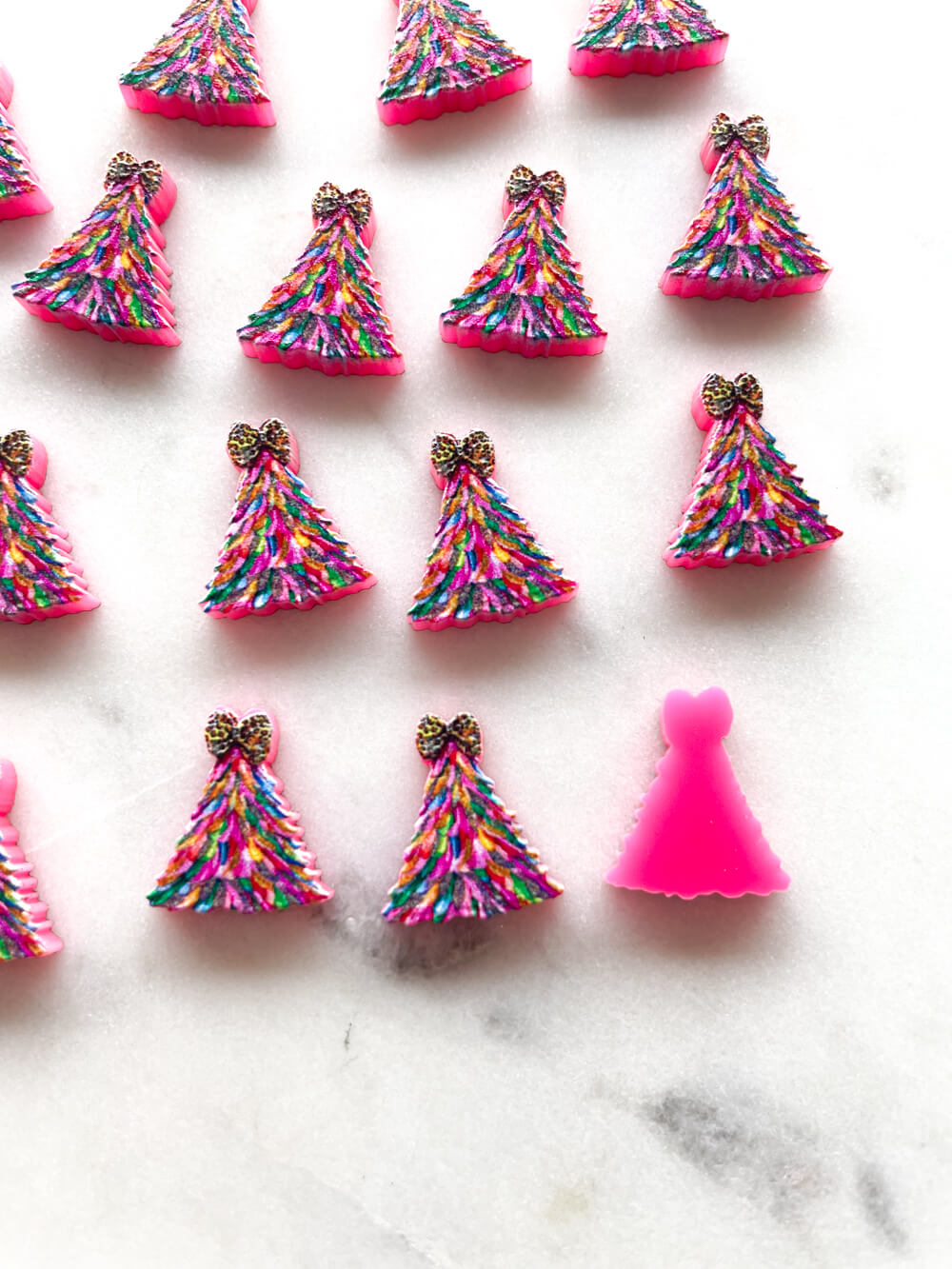Studs - Glitter Christmas Tree on Bright Pink Acrylic