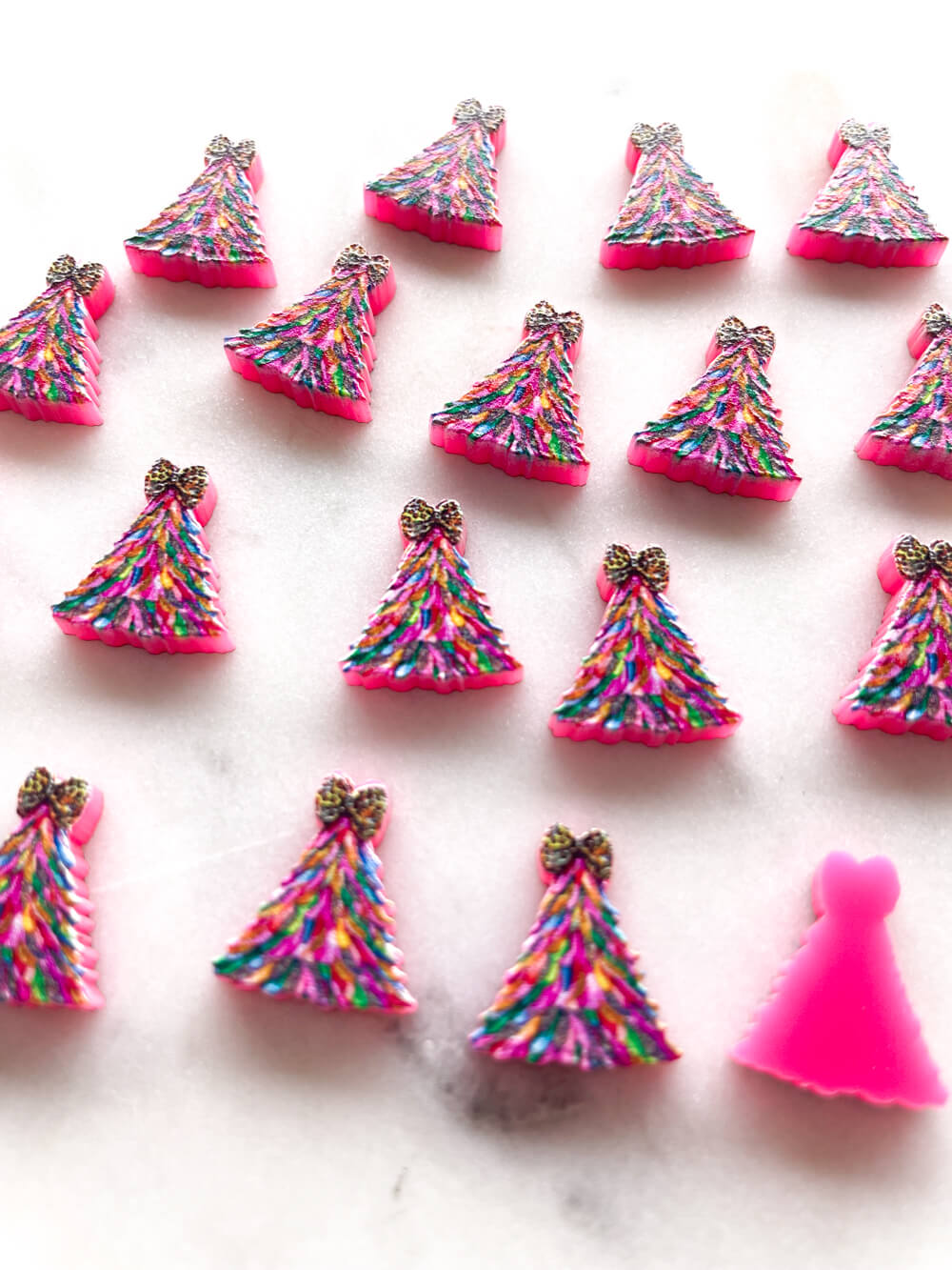 Studs - Glitter Christmas Tree on Bright Pink Acrylic