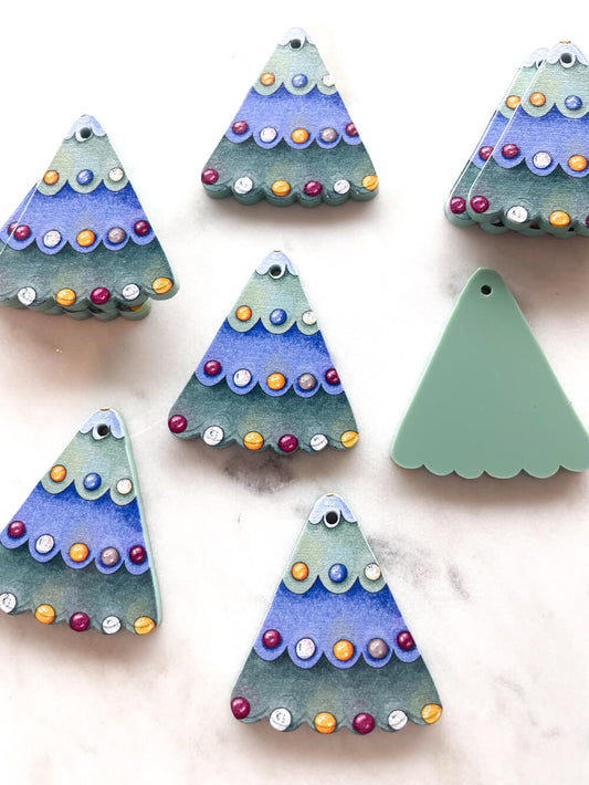 Large - Folk Christmas Tree 2 on Muted Green Acrylic