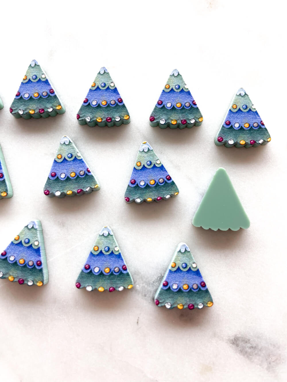 Studs - Folk Christmas Tree 2 on Muted Green Acrylic