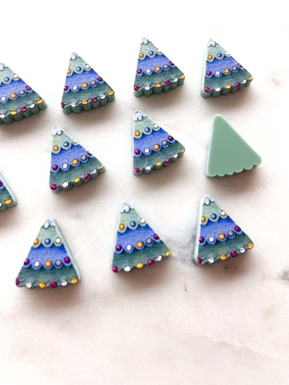 Studs - Folk Christmas Tree 2 on Muted Green Acrylic