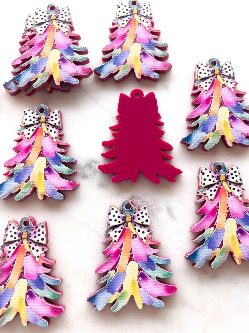 Large - Watercolour Christmas Tree 2 on Raspberry Acrylic