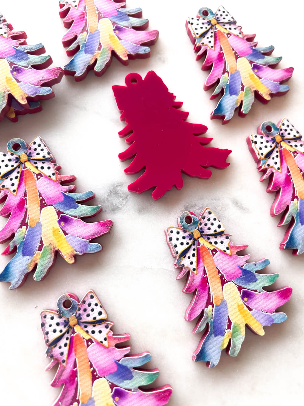 Large - Watercolour Christmas Tree 2 on Raspberry Acrylic