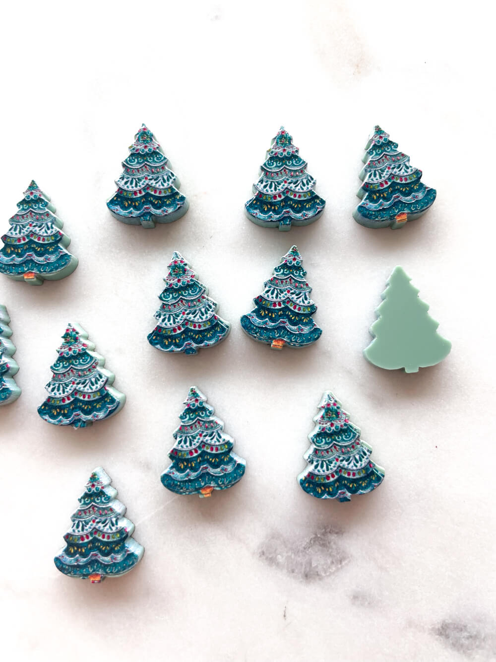 Studs - Folk Christmas Tree on Muted Green Acrylic