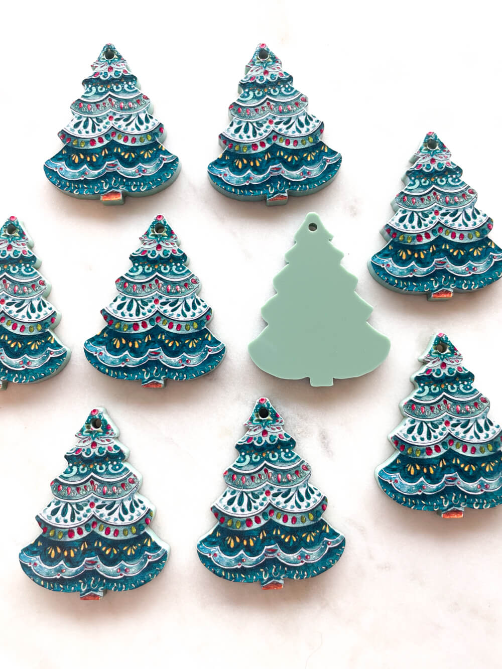 Large - Folk Christmas Tree on Muted Green Acrylic