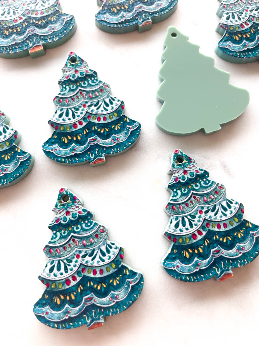 Large - Folk Christmas Tree on Muted Green Acrylic