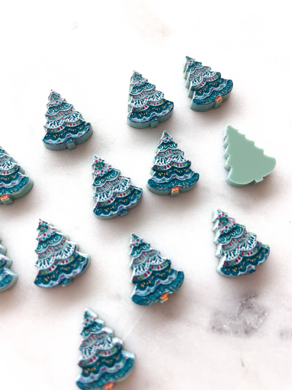 Studs - Folk Christmas Tree on Muted Green Acrylic