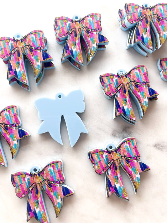 Large - Brushstroke Bow on Pastel Blue Acrylic