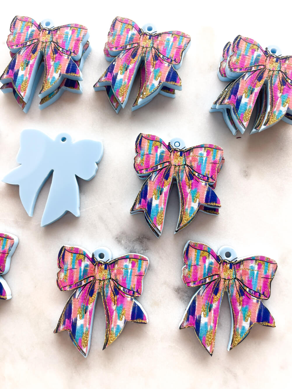 Large - Brushstroke Bow on Pastel Blue Acrylic