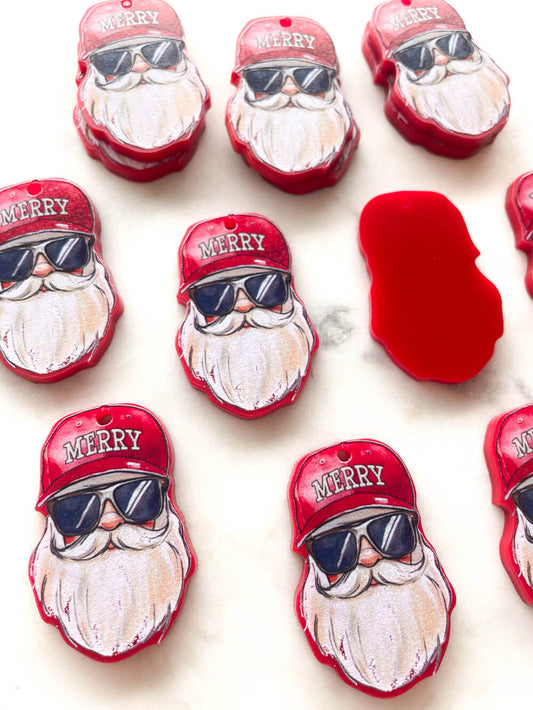 Large - Hipster Santa on Red Acrylic