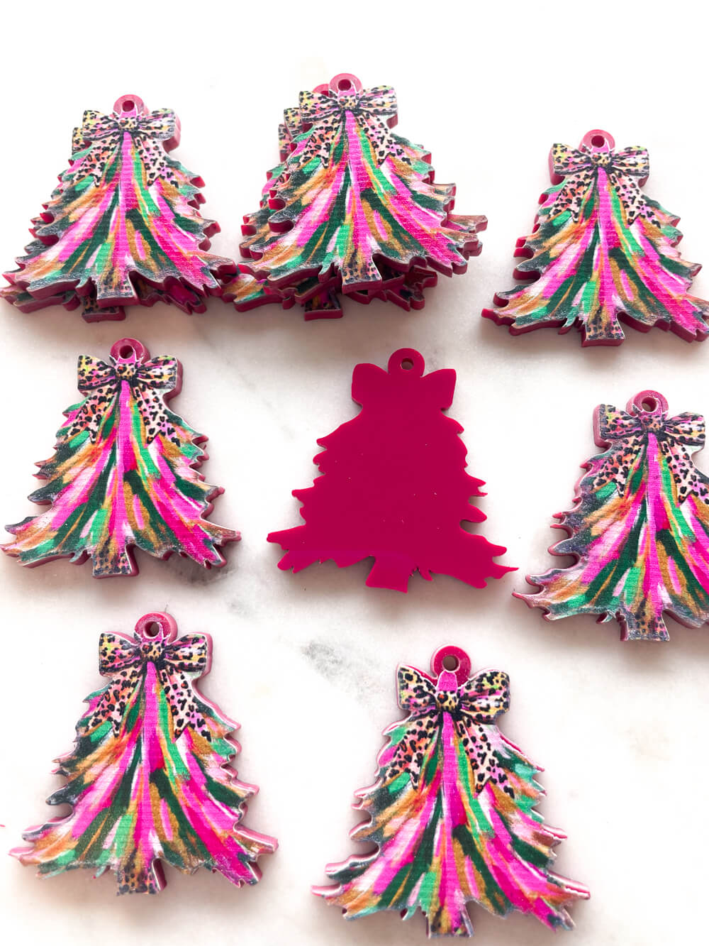 Large - Brushtroke Christmas Tree 10 on Raspberry Acrylic