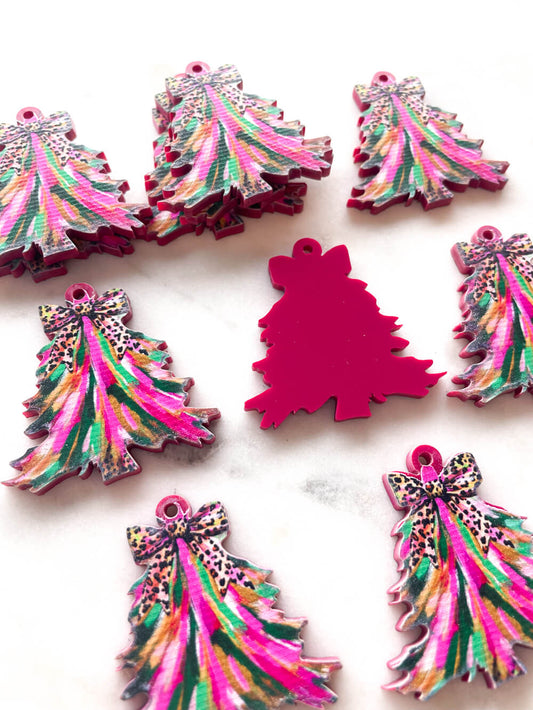 Large - Brushtroke Christmas Tree 10 on Raspberry Acrylic