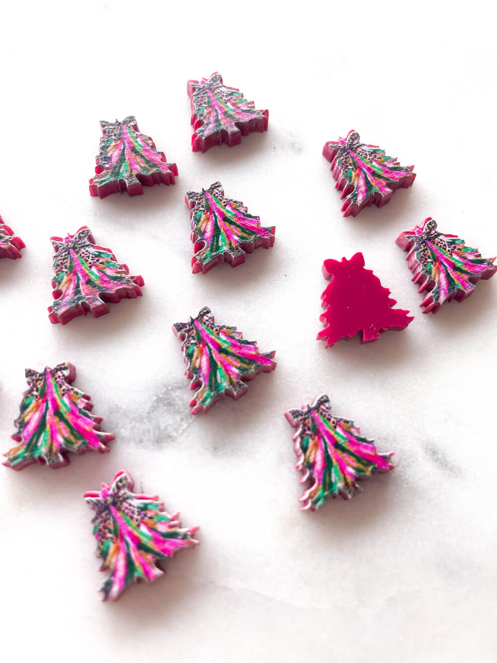 Studs - Brushstroke Christmas Tree 10 on Raspberry Acrylic