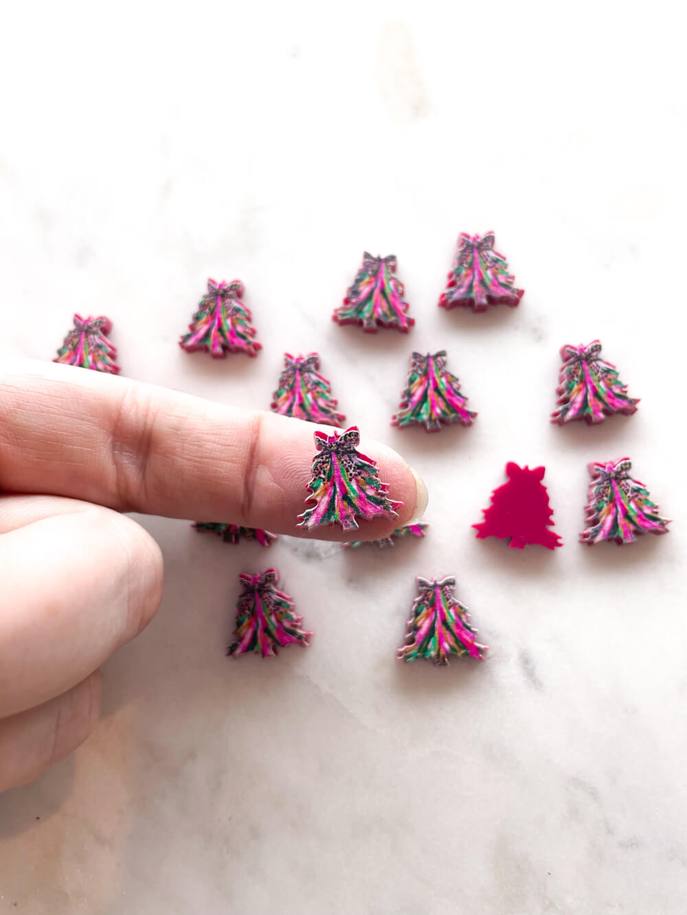 Studs - Brushstroke Christmas Tree 10 on Raspberry Acrylic