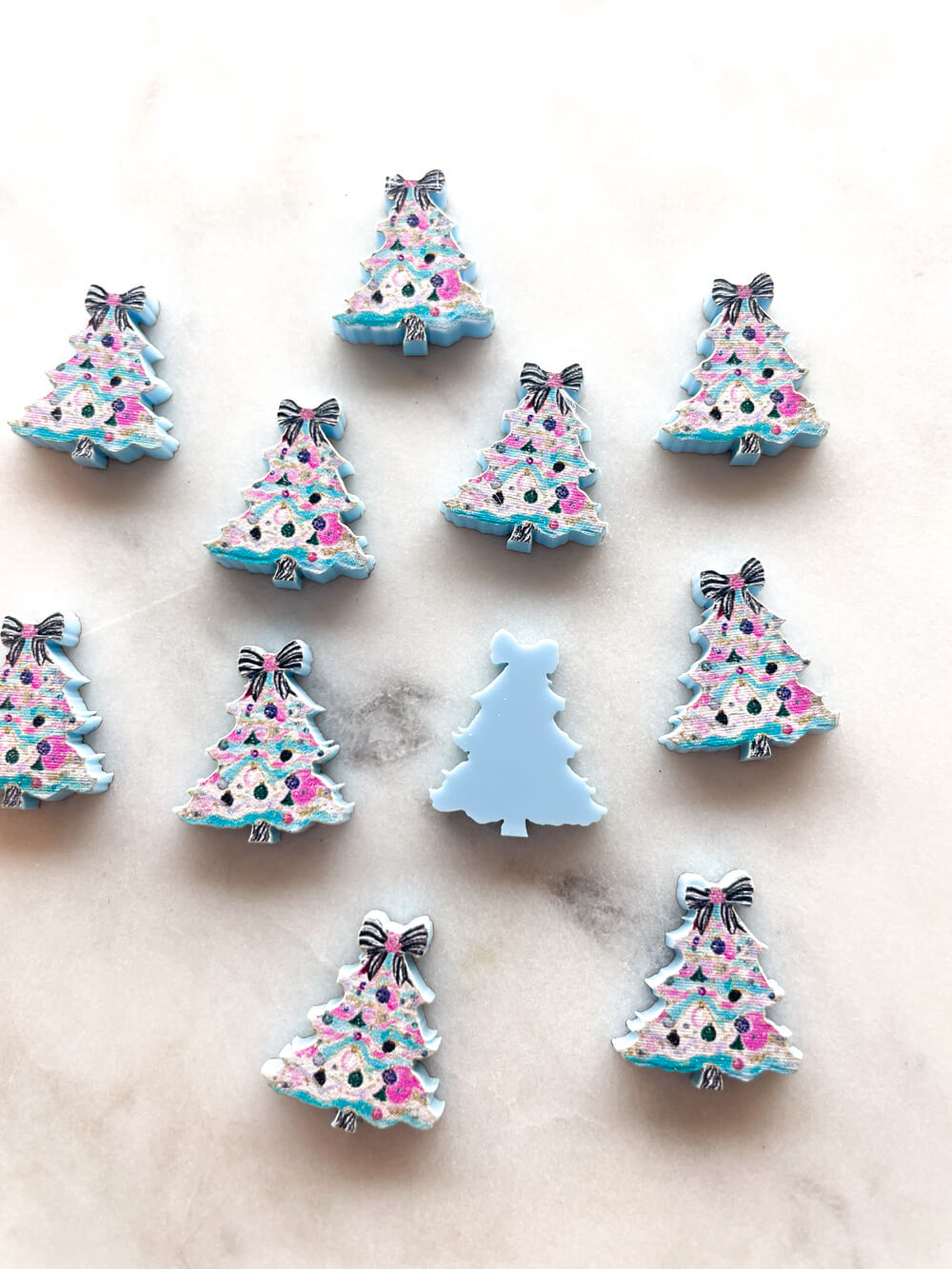 Studs - Brushstroke Christmas Tree 7 on Pastel Blue Acrylic