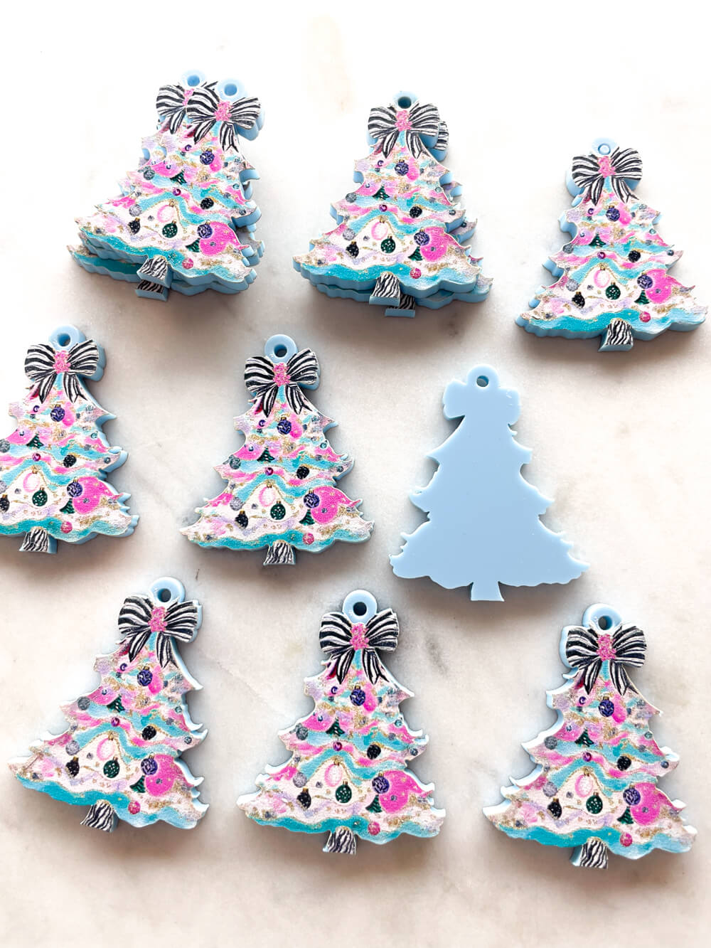 Large - Brushtroke Christmas Tree 7 on Pastel Blue Acrylic